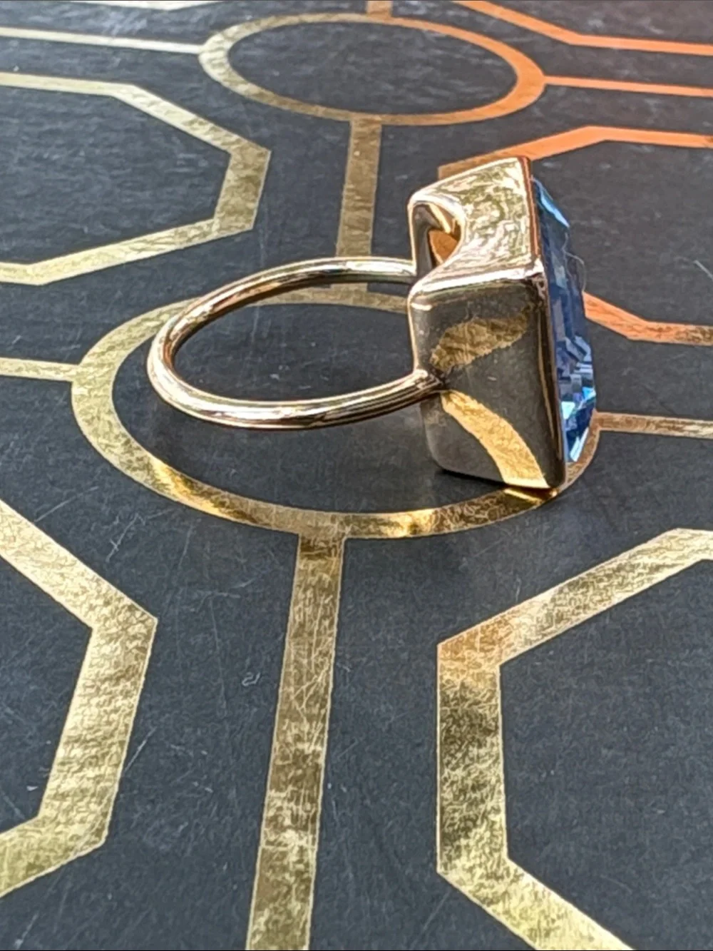 Art Deco Blue Crystal Cocktail Ring 💍 Size 9
